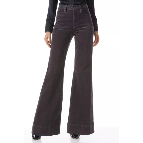 Alice + Olivia High-Rise Bell Bottom Corduroy Pants in Brown Size 28 - Picture 1 of 5